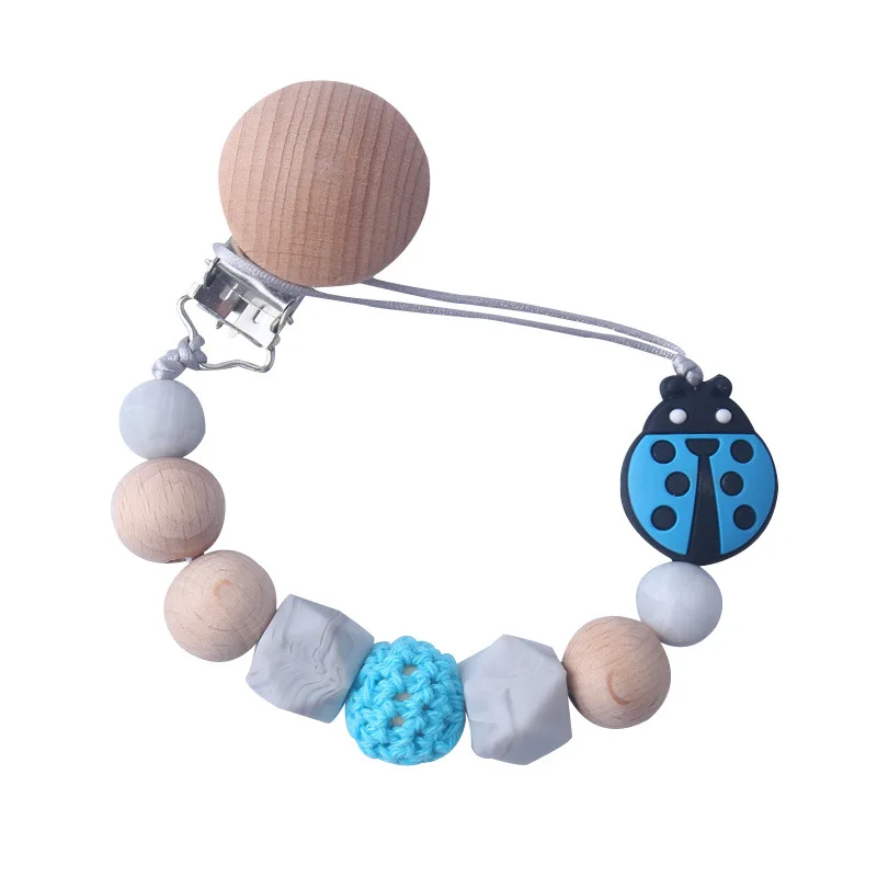 Blue Teethers Силиконовые бусины Детские трофеи Соска с животным зажимами цепь Подвеска для детей Прорезыватель игрушки жевательные бусины натуральное дерево зубное кольцо для ребенка игрушки - Цвет: Blue Teethers