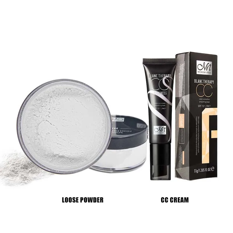Menow бренд Make Up Set Прозрачный управления масло дышащий Loose Powder& Водонепроницаемый Основа для макияжа лица солнцезащитный крем CC крем падение ship5403