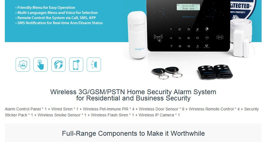 Homsecur беспроводный 3g/GSM/PSTN RFID SMS автодозвон охранной ПЭТ-иммунные/животными сигнализации Системы LC03-3g