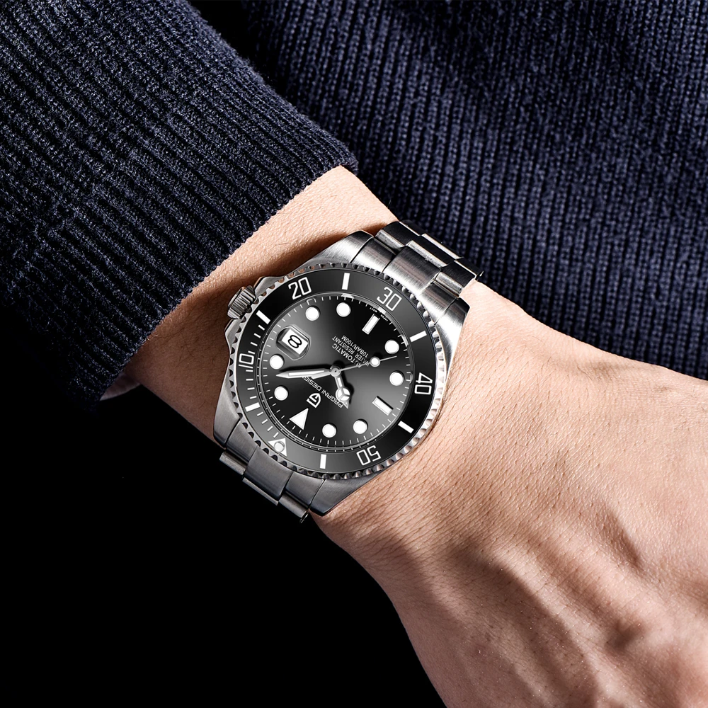 Новые Бизнес брендовые Роскошные мужские часы Автоматические черные из