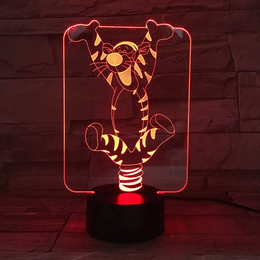 С милым тигренком из мультфильма LED 3D ночной Светильник акриловый 7 Цвета