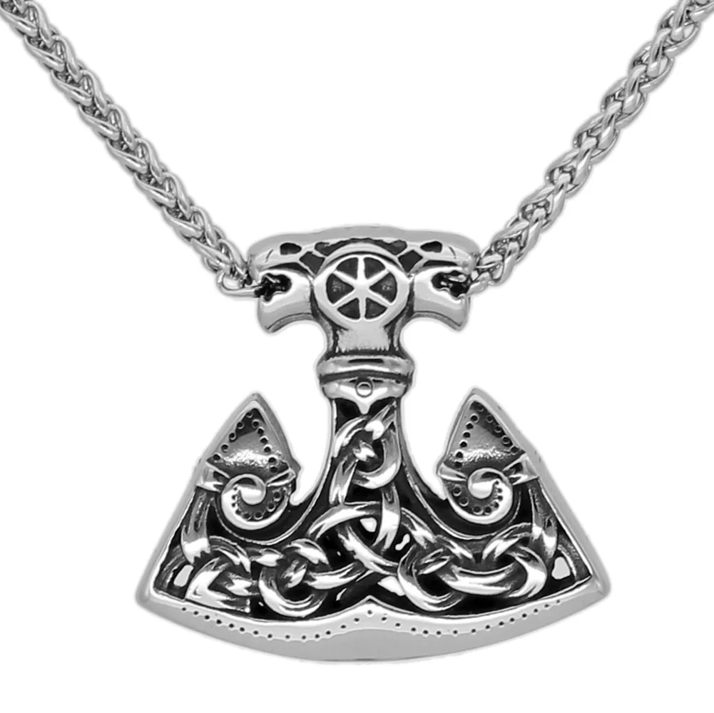 Men norse viking wolf stainless steel thor hammer axe Talisman MJOLNIR pendant necklace | Украшения и аксессуары