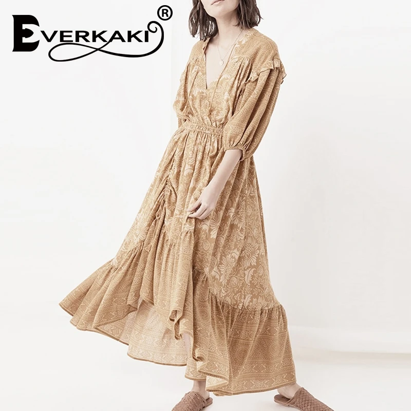 Everkaki винтажное женское платье на шнуровке с цветочным принтом в виде пустыни