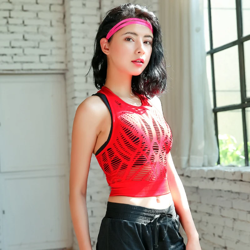 Lucylizz Лето сетки выдалбливают Йога Топ без рукавов Сексуальная Спортивная