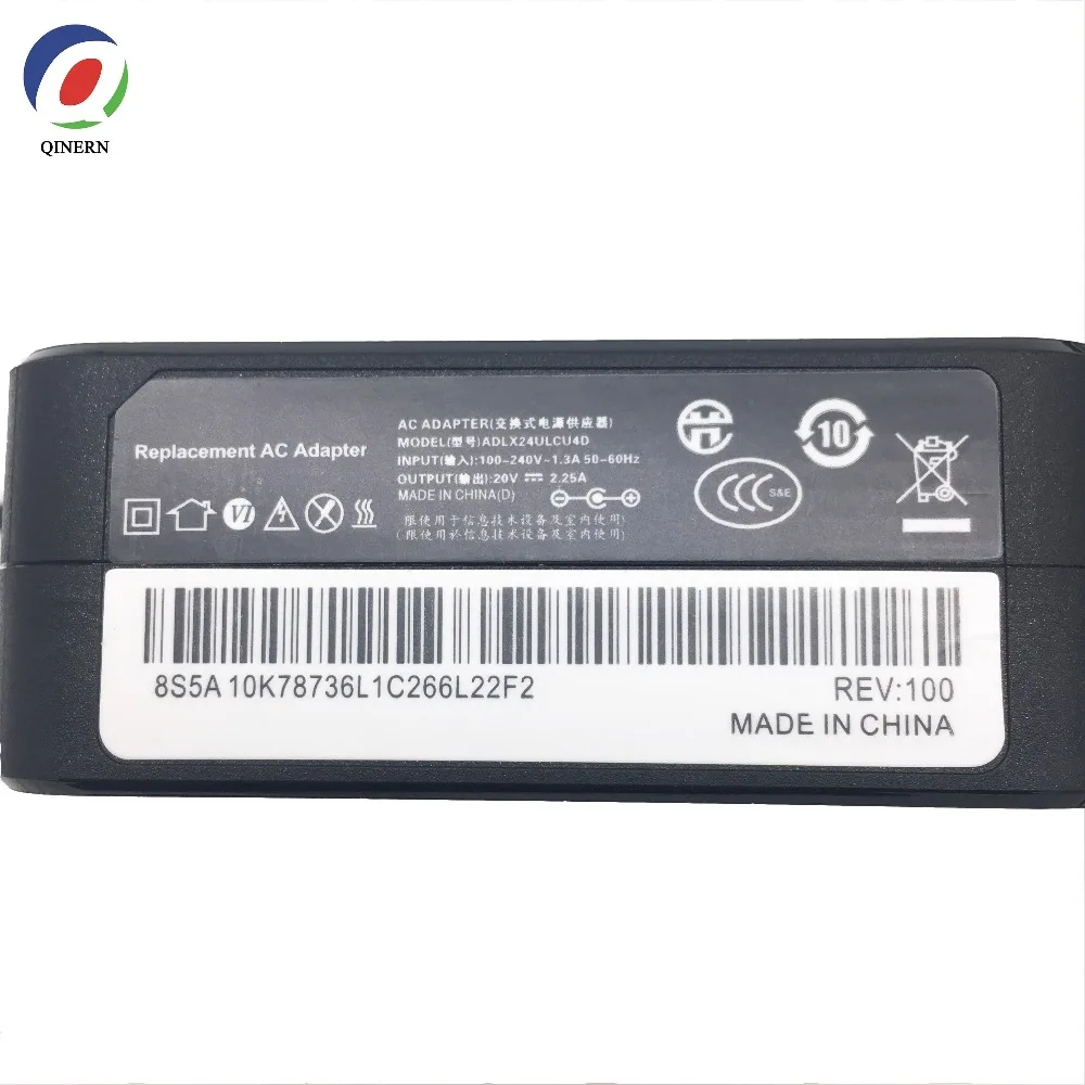 QINERN EU 20V 2.25A 65W 5 5*2 5mm AC адаптер Зарядное устройство для ноутбука Lenovo Ideapad 100 14IBY 15IBY