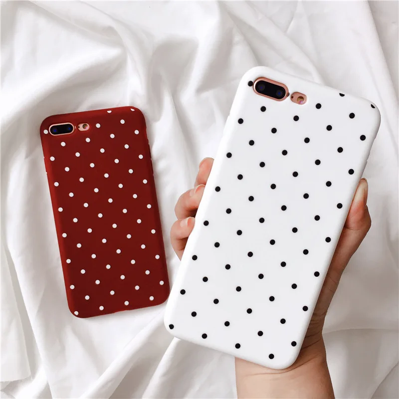 Чехлы для телефонов в винно-красный горошек iPhone 6 s Plus XS Max Wave Point Heart Cover Мягкий