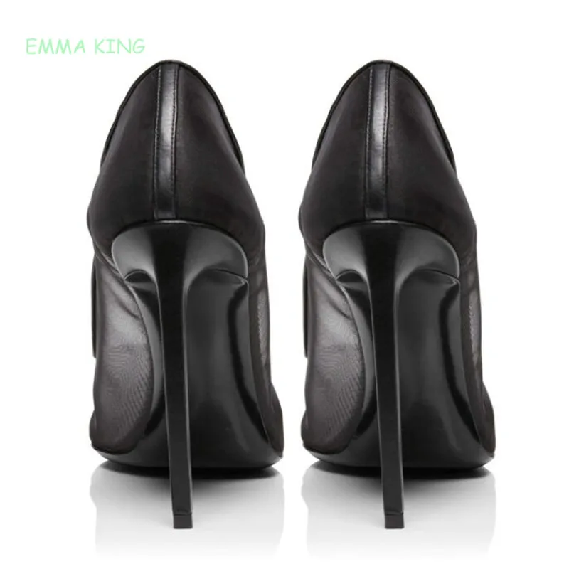 Прозрачные сетчатые кружевные туфли zapatos mujer Tacon с острым носком и кристаллами
