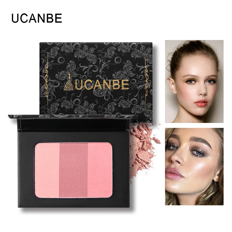 UCANBE, 3 цвета, палитра румян для щек, румяна, прессованная пудра, мягкие натуральные тени, бронзатор, затеняющая пудра, минеральный контур, макияж для лица