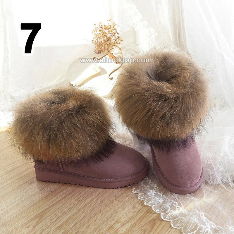 Топ моды Большой меха лисы женские зимние ботинки Австралийский стиль кожаные