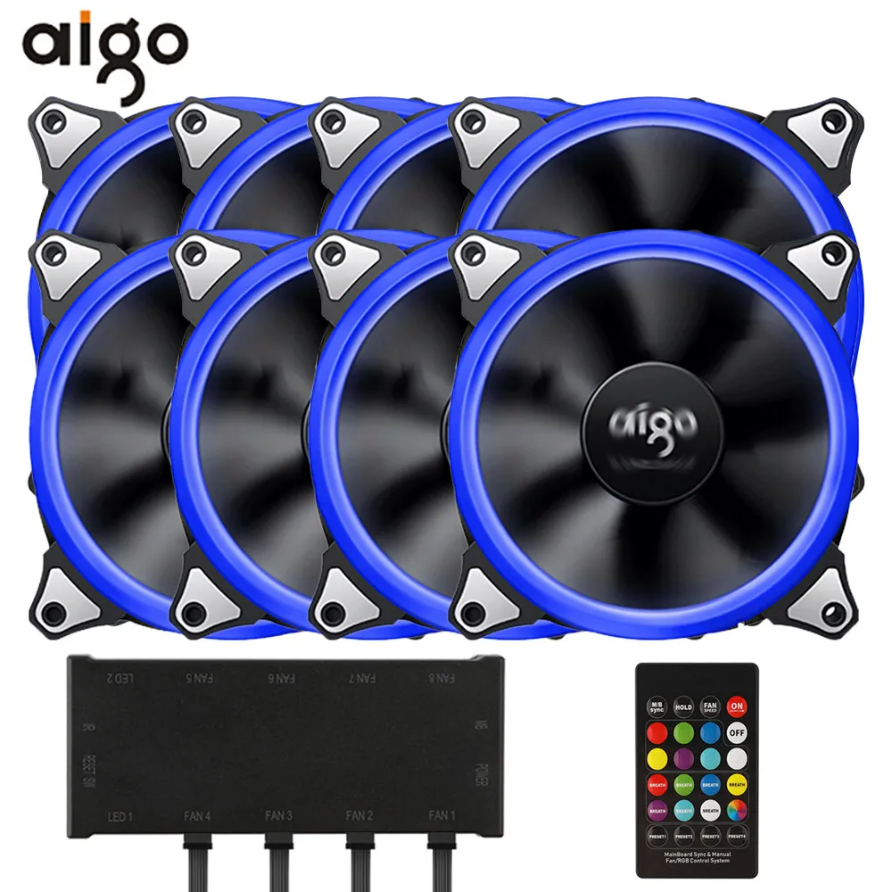 Aigo R5-PRO Aura синхронизирующий компьютер чехол Вентилятор охлаждения RGB регулируемый светодиодный 120 мм тихий ИК пульт дистанционного управления охладитель для компьютера RGB чехол вентилятор - Цвет лезвия: 8 fan and IR Remote