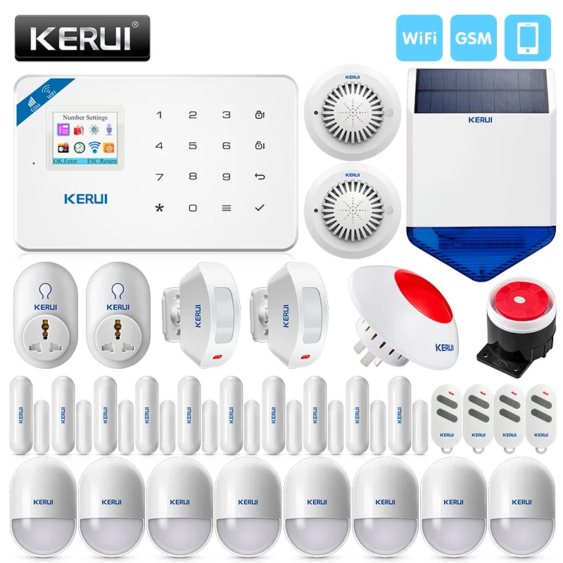 KERUI wifi GSM охранная сигнализация Система детектор дыма беспроводная домашняя сигнализация Встроенная сирена с наружной солнечной сигнализацией
