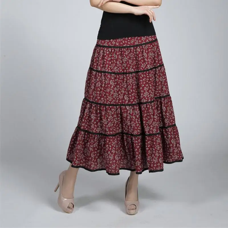 Женская винтажная длинная юбка элегантная повседневная макси с принтом лето 2019 |