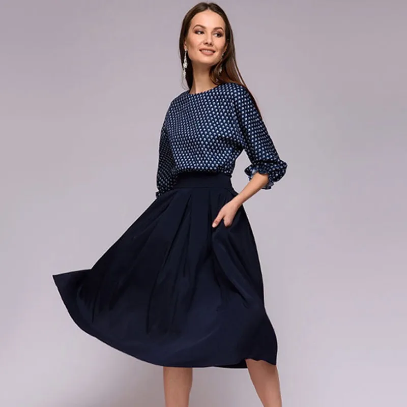 Nitree 2018 Women Elegent Three Quarter Sleeve A-line Dress Sexy O Neck Vintage Print Party Autumn Casual Vestido | Женская одежда