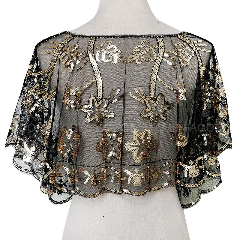 Шаль-Накидка женская черная/белая/Золотая/серебряная 1920s