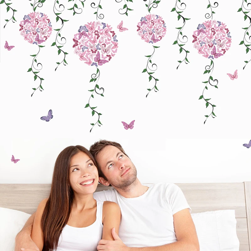 

Spring Butterfly Flower Vine Stickers Living Room Bedroom Decorations Home Window Glass Decor Mural Art DIY Wedding Decals