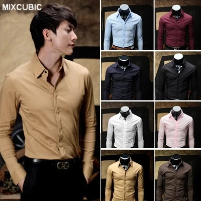 Мужская рубашка MIXCUBIC однотонная деловая с длинным рукавом осень 2017 M XXL|mens dress