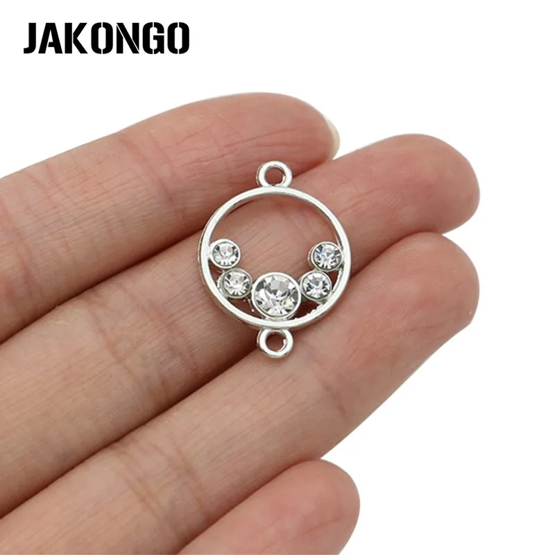 Круглые соединители JAKONGO с кристаллами серебристого цвета для изготовления