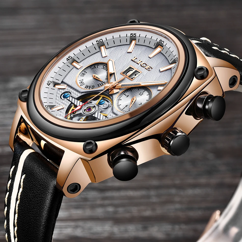LIGE мужские часы Tourbillon модные роскошные спортивные механические часы Классические Мужские автоматические механические наручные часы Reloj Hombre