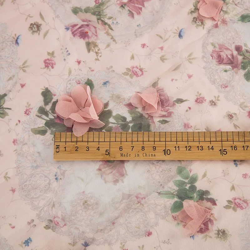 Chiffon flower embroidery pink women's dress fabric curtain three-dimensional | Дом и сад