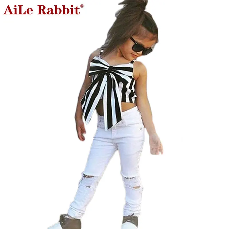 Комплект для девочек топ и штаны AiLe Rabbit 2 предмета полосатая лента Короткие
