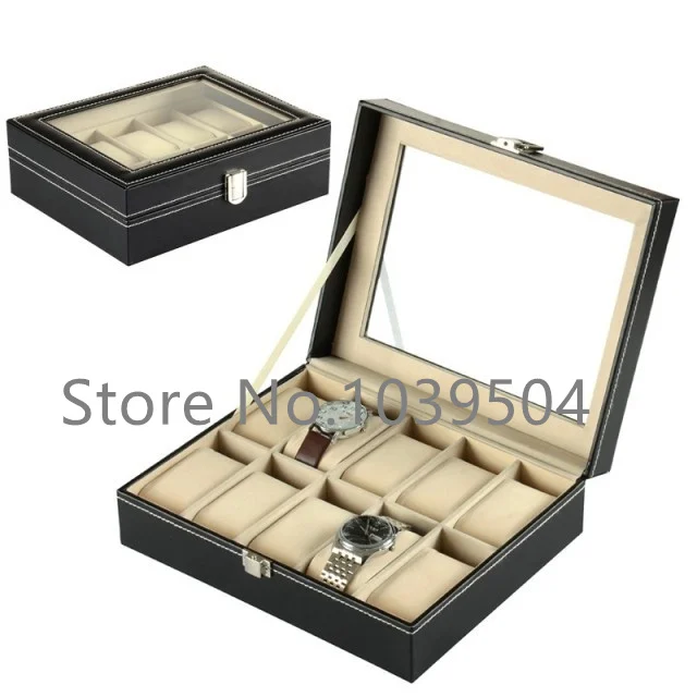 Бесплатная доставка стандартная фирменная коробка для часов с 10 ячейками черная