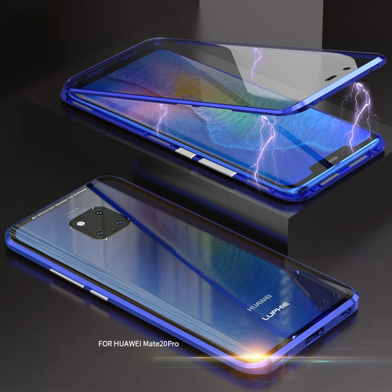 

Magnetic Adsorption Flip Metal Bumper Phone Case For Huawei P20 Cover Double Side Front Glass Coque P20 Magnet Shockproof Fundas