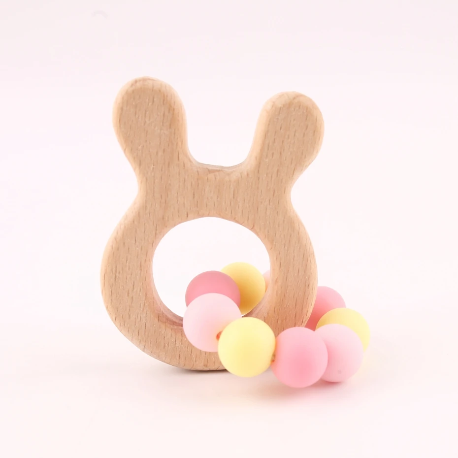 Let's Make деревянный силиконовый Прорезыватель для зубов из бусин с кроличьими