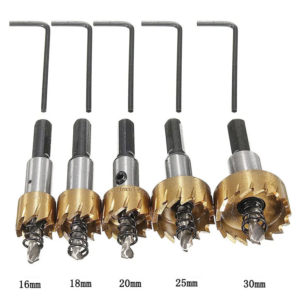 5pcs HSS Hole Saw Tooth Kit Tools Metal Milling Cutters Drill Bit Set 16/18.5/20/25/30mm