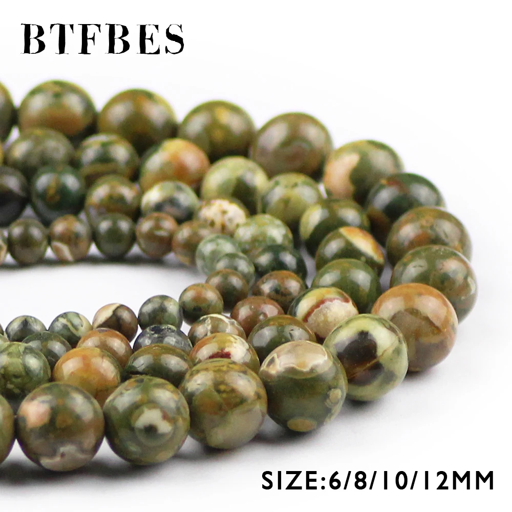 BTFBES Bird Rock Beads Natural Green Color Stone 6 8 10 12mm Ore Round Loose For Jewelry Accessories Bracelet Making DIY | Украшения и