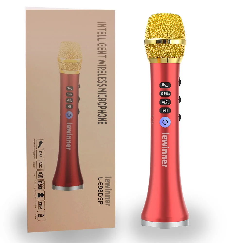 Lewinner, обновленный L-698D, профессиональный, 20 Вт, портативный, беспроводной, Bluetooth, караоке, микрофон, динамик с большой мощностью для пения/встречи - Цвет: red