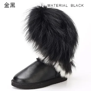 Metal Black INOE зимняя обувь из овечьей кожи меховая подкладка из натуральной овчины с опушкой из лисьего и кроличьего меха модная женская зимняя обувь зимние сапоги Водонепроницаемые теплые сапоги на плоской нескользящей подошве - Цвет: Metal Black