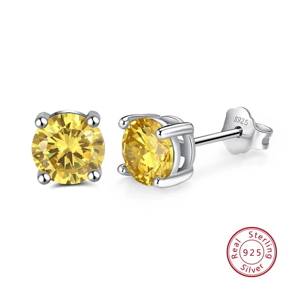 Yellow Zircon ORSA JEWELS 925 пробы серебряные серьги с камнем рождения для женщин AAA кубический циркон 14 цветов серьги-гвоздики ювелирные изделия из серебра OSE84 - Цвет камня: Yellow Zircon