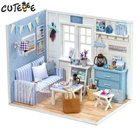 doll house furniture diy miniature dust cover 3d wooden miniaturas dollhouse toys for children birthday gifts kitten diary h16