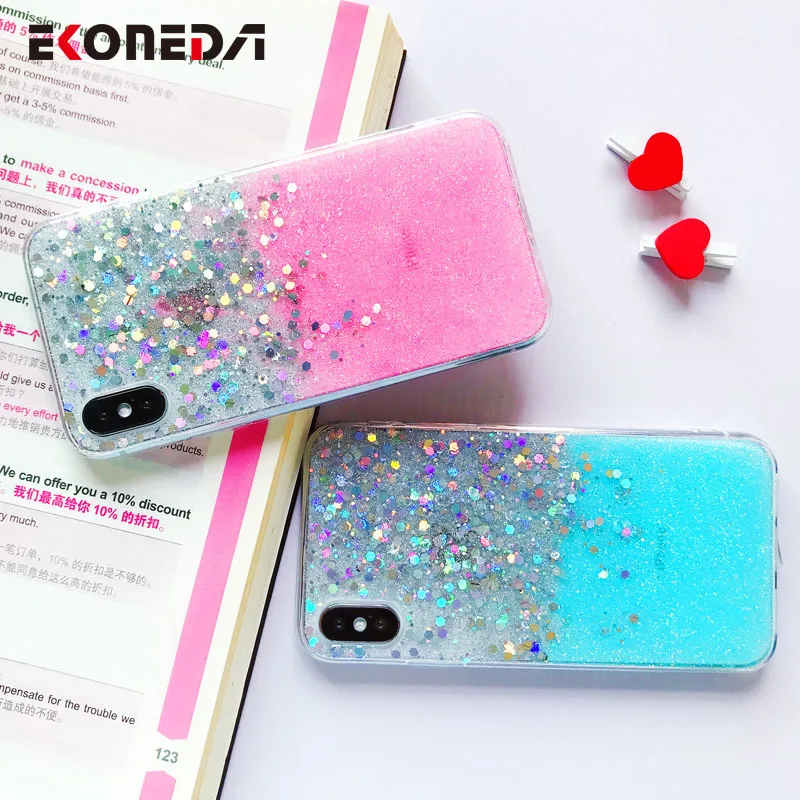EKONEDA Bling Sequins Ingradient Glitter Case For iPhone XR XS Max X Silicone Soft Girl Cover 6S 7 8 Plus |