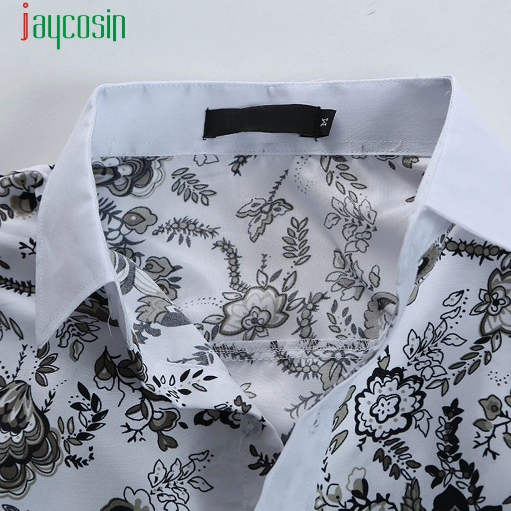 Мужская рубашка с цветочным принтом Повседневная Облегающая длинным рукавом и