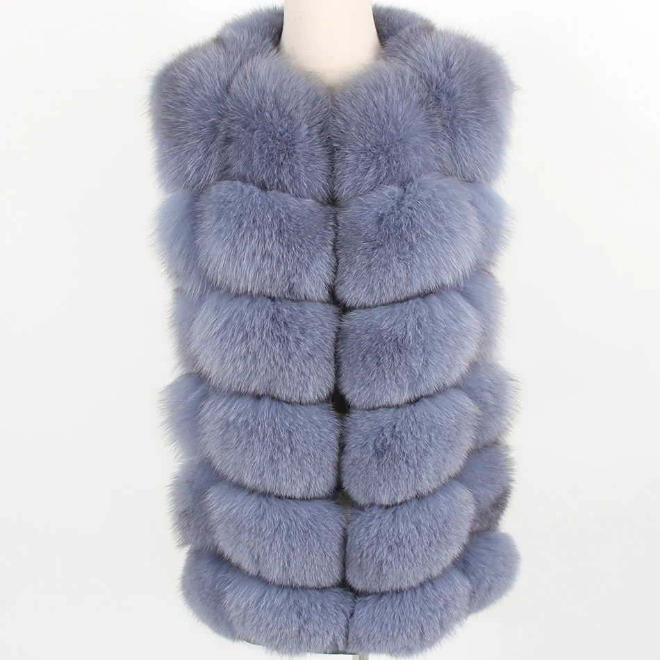 Maomaokong Winter Women's Fur Grey Natural Fox Fur Vest Fashion Real fur Vest Jackets Female Waistcoat Short Sleeveless