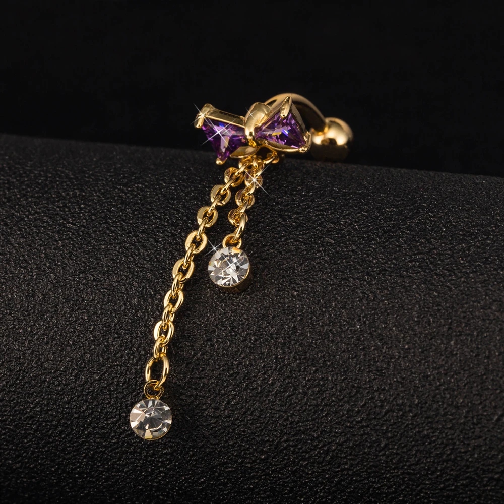 New Fashion Popular Women Girls Hot Reverse Belly Rings Gold Sliver Dangle Clear Navel Nail Body Piercing Jewelry |