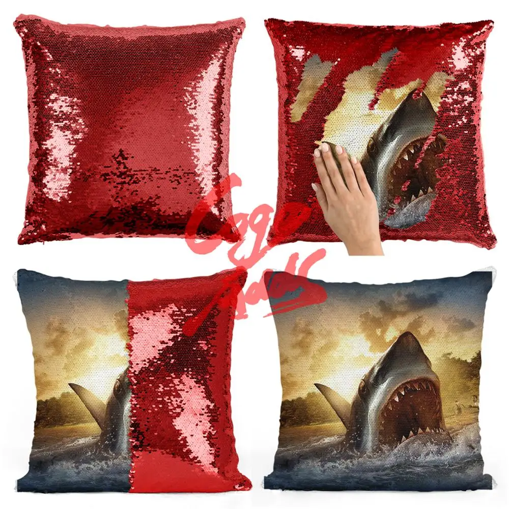 

Shark DIY Mermaid Sequin Cushion Cover Magical Throw Pillowcase 40X40cm Color Changing Reversible Pillow Case For Home Decor