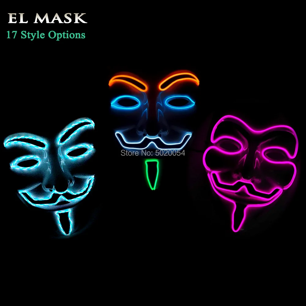

GZYUCHAO EL Neon Led Light Up Mask Halloween Party Rave Vendetta EL Glowing Mask For Wedding Birthday Party Glowing Party
