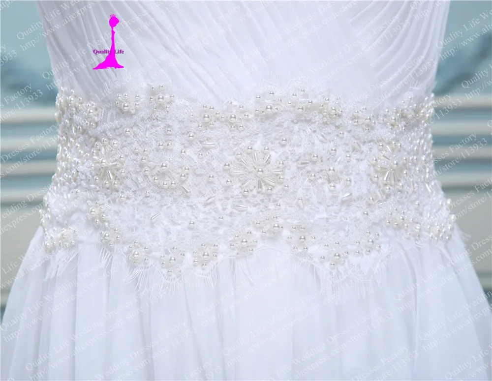 2017 Real Photo Шифон Пляж Кружева С Рукавами Из Бисера Пояс Ruched trouwjurk Vintage robe de mariage