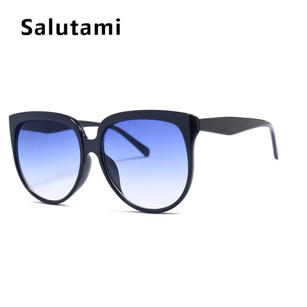 blue blue Круглые Брендовые женские солнцезащитные очки кошачий глаз, новые модные черные негабаритные мужские ретро роскошные солнцезащитные очки с градиентом Uv400 Oculos - Цвет линз: blue blue