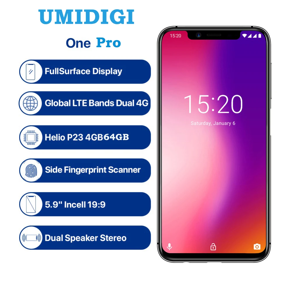 UMIDIGI One Pro Android 8 1 Helio P23 Восьмиядерный 4 Гб + 64 Беспроводной заряда 5 99 дюйма