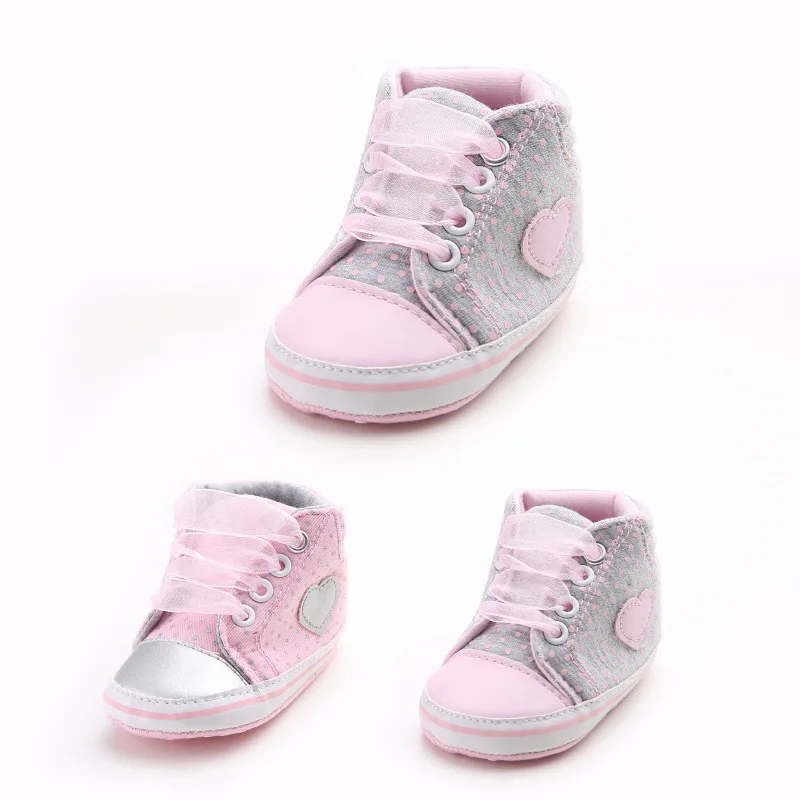 

2020 Infant Newborn Baby Girls Polka Dots Heart Autumn Lace-Up First Walkers Sneakers Shoes Toddler Classic Casual Shoes
