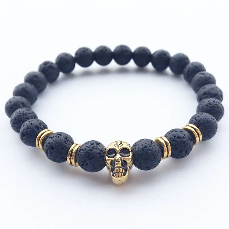 10 шт. новые мужские браслеты искусственная золотая голова черепа бусины 8 мм с
