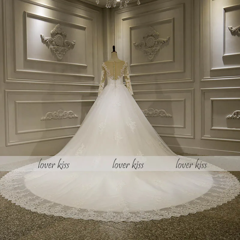 Lover Kiss Vestido de casamento прозрачное свадебное платье с длинными рукавами Роскошный вышитый бисером кружева для невесты свадебные бальные платья Vestido De Noiva