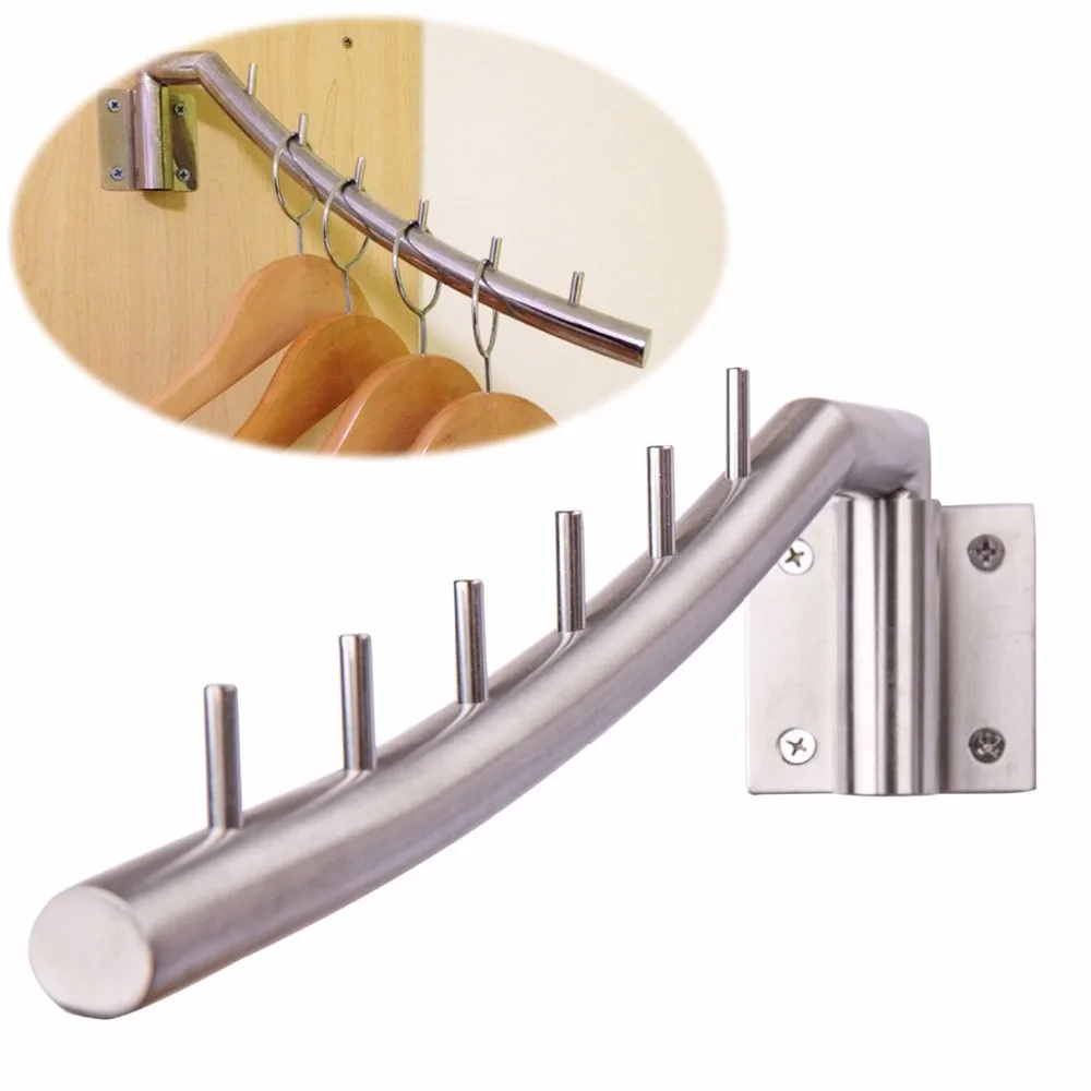 

Freeshipping Active Clothes Hanger Hook Wall Mount Swing Arm Stainless Steel Coat Clothing Drying Holder Rack Hanger 6 Pegs