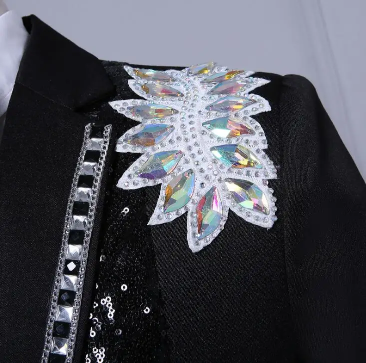 Костюм мужской со стразами брюками и галстуком черный | Мужская одежда