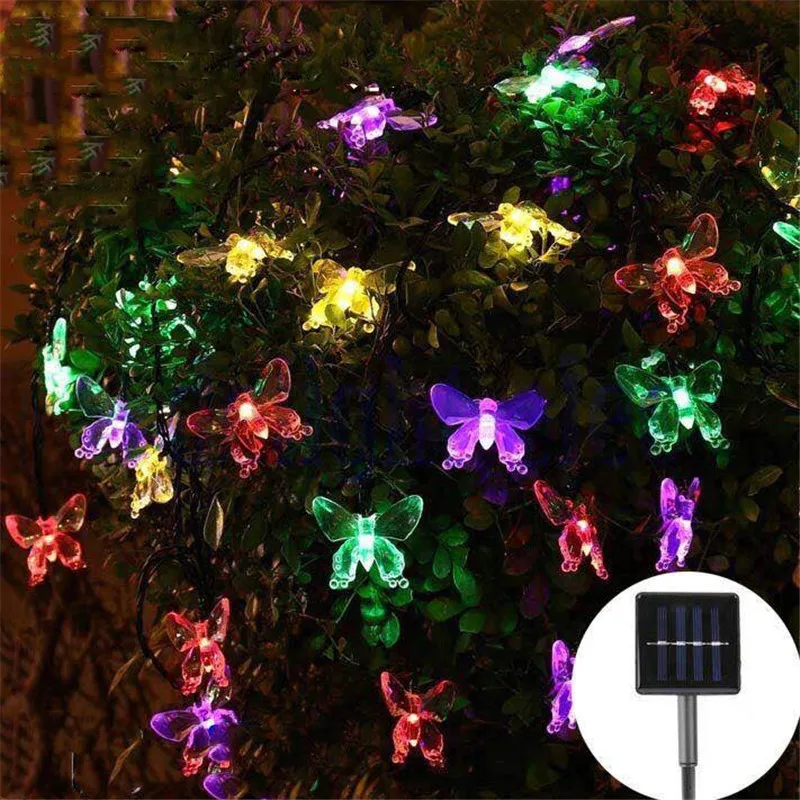 Уличная гирлянда на солнечной батарее с синими бабочками уличное украшение для