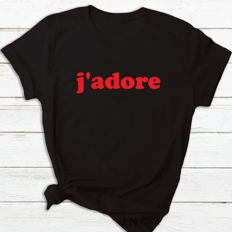 Женская футболка French J'Adore хлопковая с коротким рукавом надписью I Just Love It