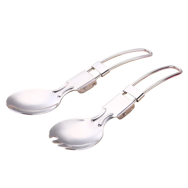 Portable Tableware Stainless Steel Cutlery Sets with Useful Outdoor Folding Spoon Fork Travel Gift Dinnerware Suit 2pc |